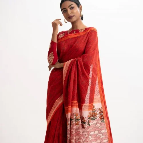 Red Cotton Saree
