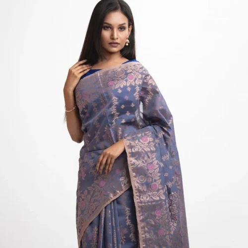 Purple Half-silk Saree