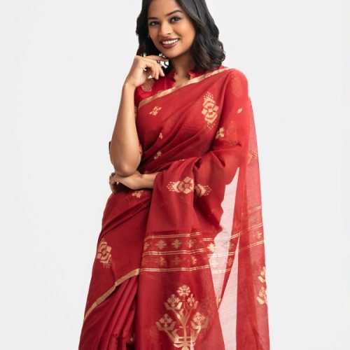 Maroon Half-silk Saree