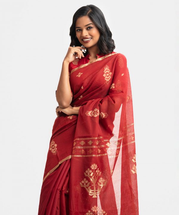 Maroon Half-silk Saree