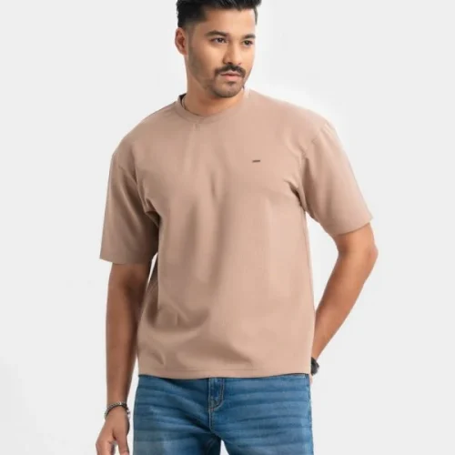 Beige Cotton Drop Shoulder T-Shirt