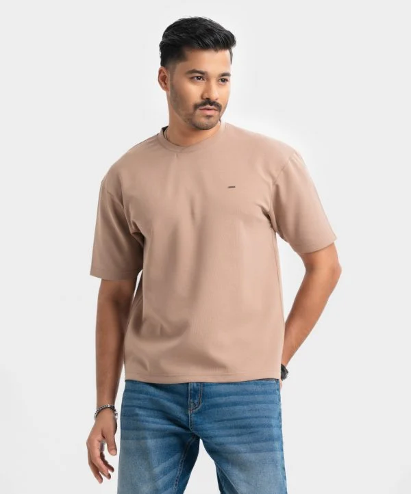 Beige Cotton Drop Shoulder T-Shirt