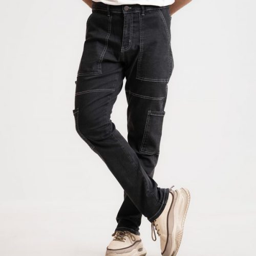 Black Denim Cargo Jeans
