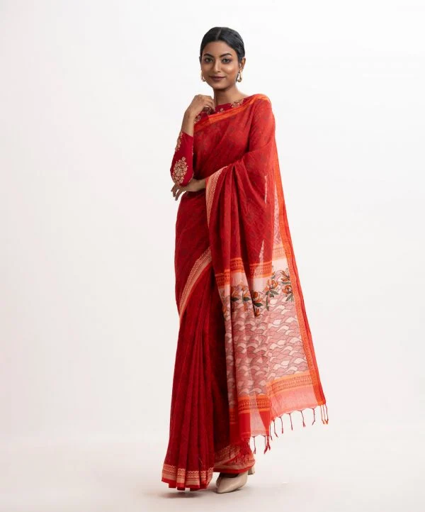 Red Cotton Saree