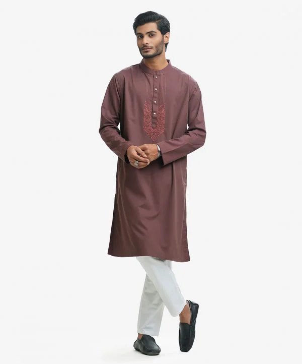 Peach Brown Jacquard Premium Panjabi