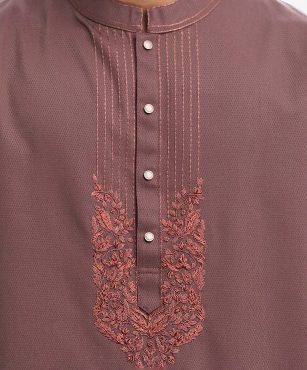Peach Brown Jacquard Premium Panjabi