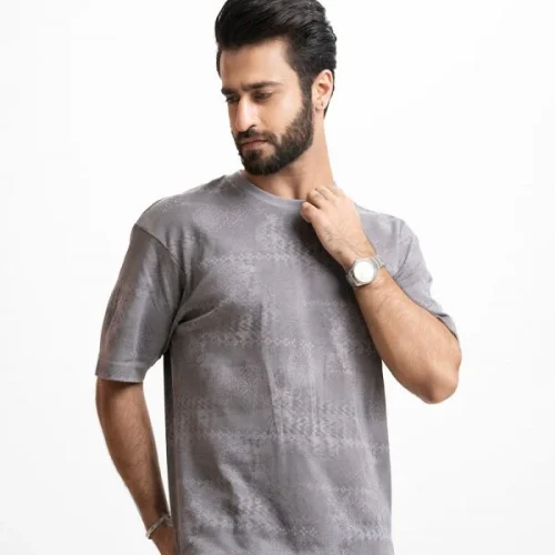 Gray Interlock Drop Shoulder T-Shirt