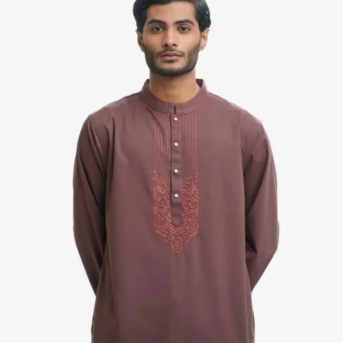 Peach Brown Jacquard Premium Panjabi