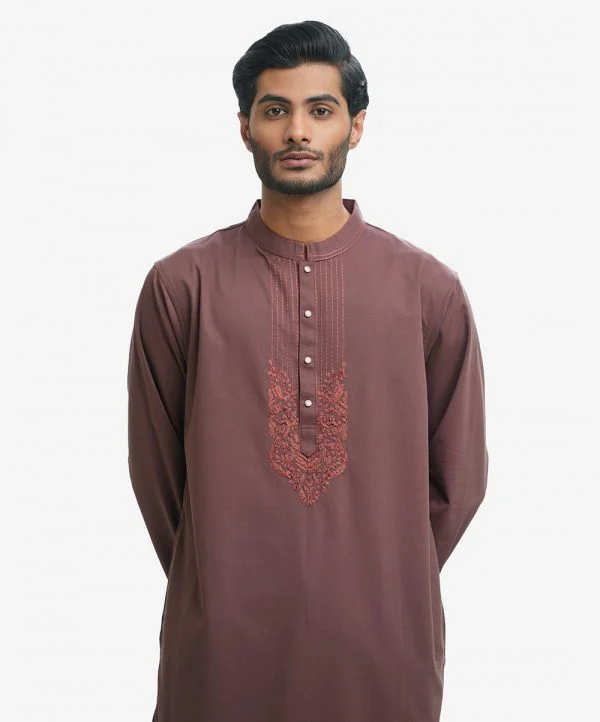 Peach Brown Jacquard Premium Panjabi